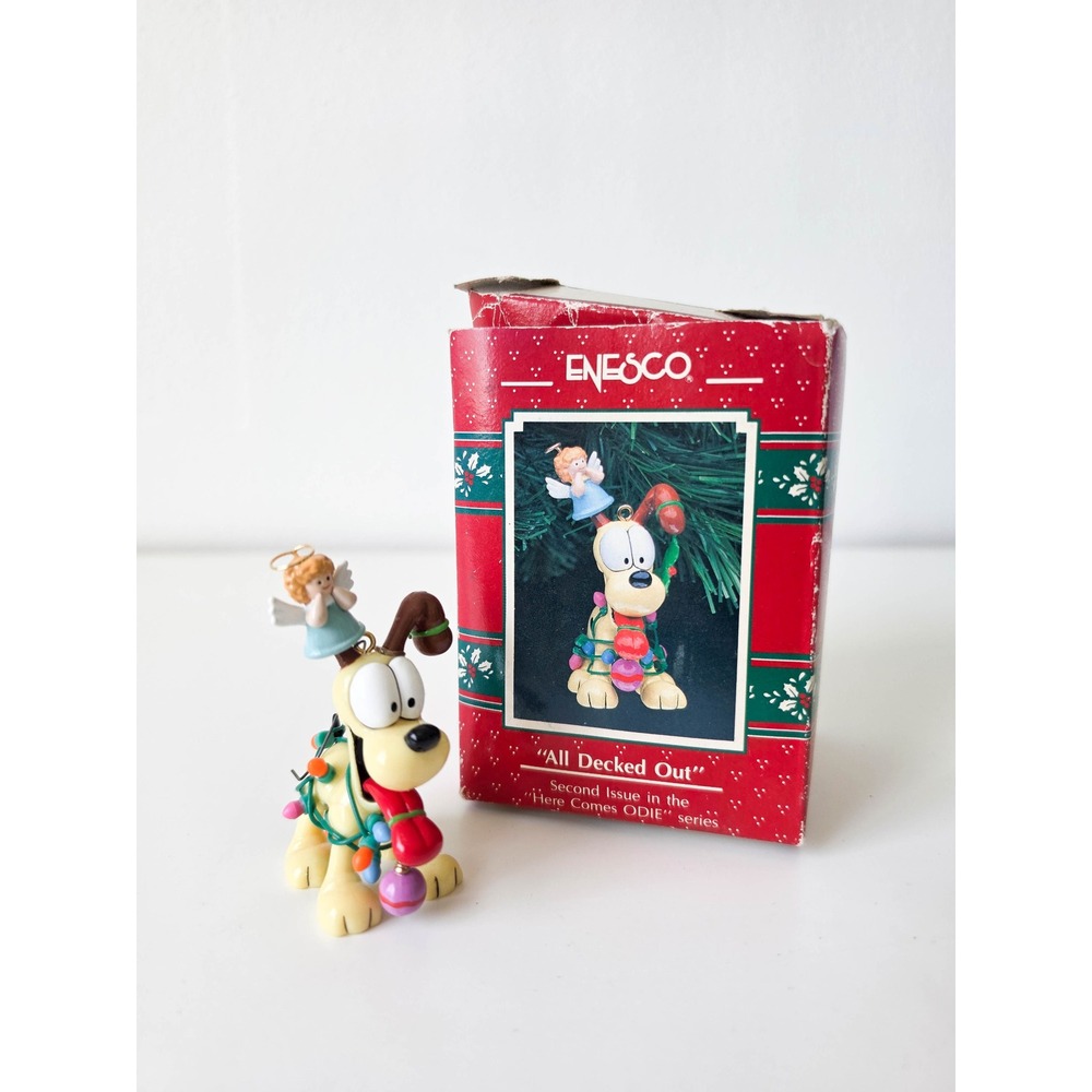 Vintage Enesco Odie Garfield Christmas Ornament All Decked Out 1991 Jim Davis